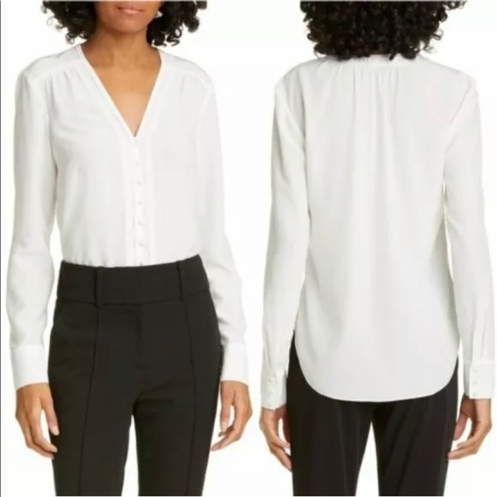 NWT Veronica Beard Marella silk blouse ivory button down long sleeve Sz 6